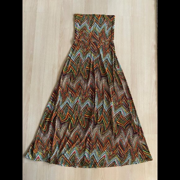 Veronica M Made in USA Strapless Maxi Dress Colorful Geometric Print - Picture 1 of 11